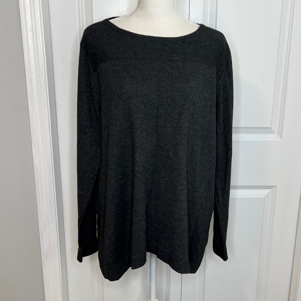 J. Jill Dark Grey Wool Blend Tunic Sweater Large Textured Fall Winter Minimalist
